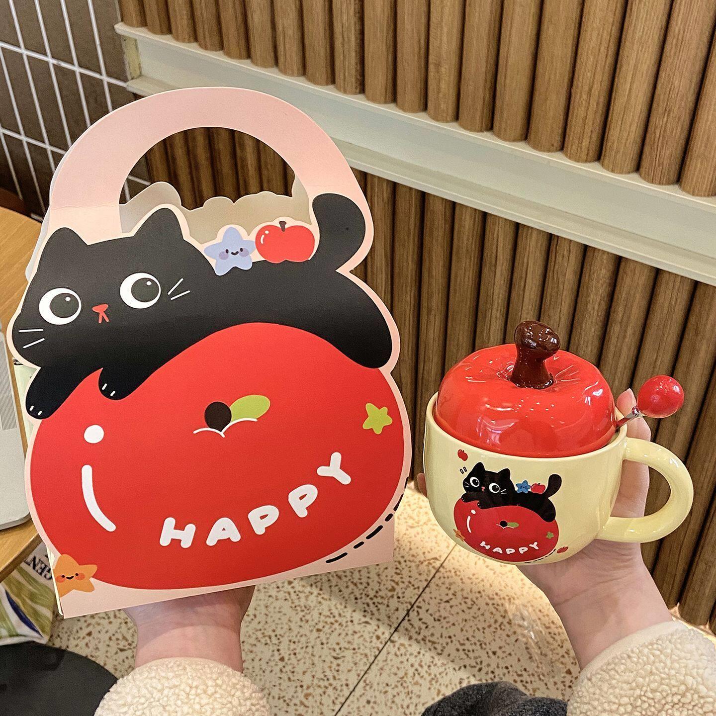 苹果猫陶瓷马克杯高颜值家用喝水情侣水杯子送闺蜜生日礼物伴手礼