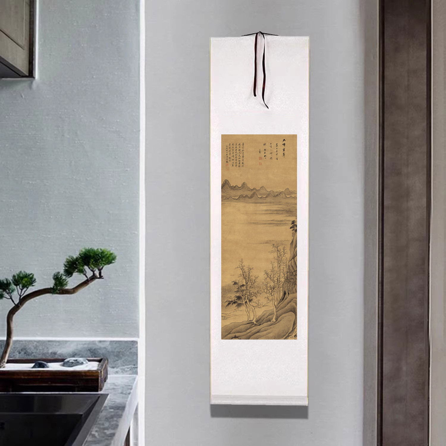 名家山水画董其昌九峰寒翠图卷轴挂画客厅装饰画书房茶室仿古壁画