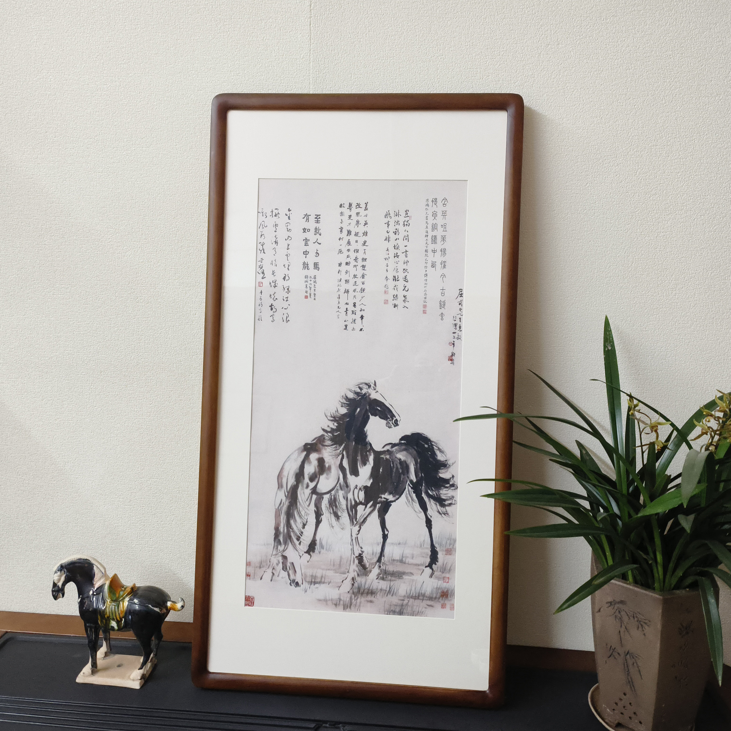 马到成功挂画徐悲鸿双骏图新中式竖版装饰画客厅办公室背景墙壁画