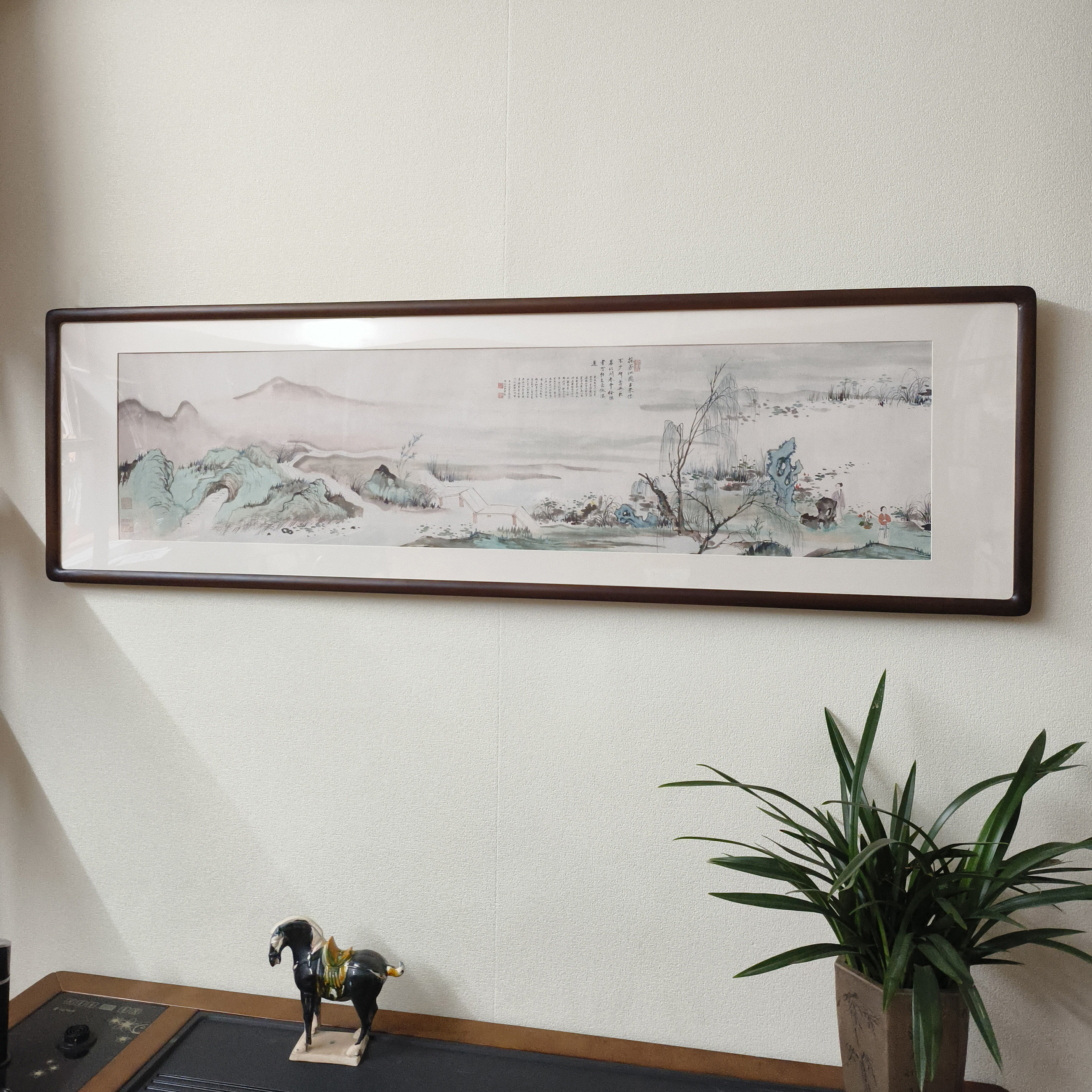 青绿山水画吴湖帆采莲图新中式客厅装饰画茶室民宿中古风高端挂画