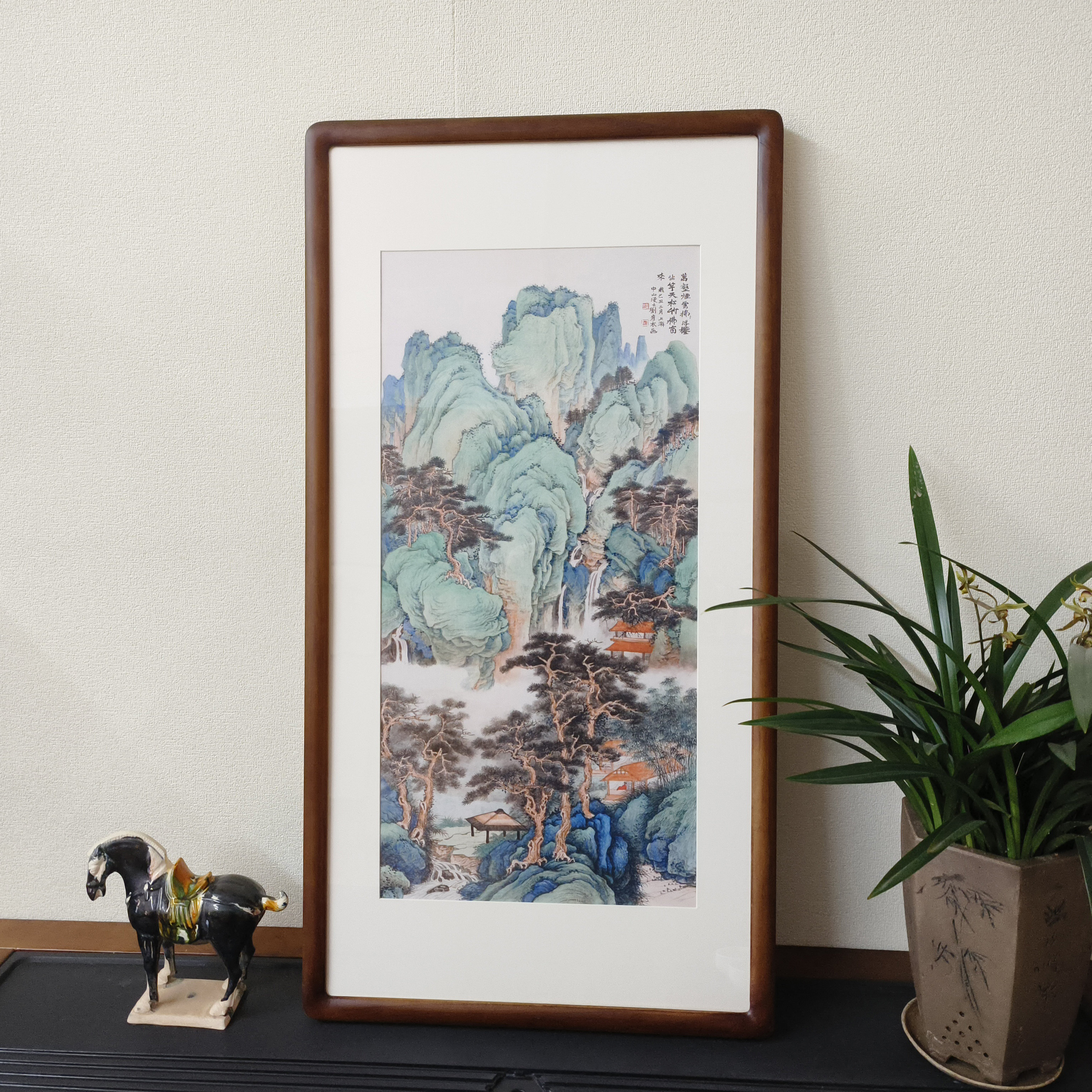 青绿山水挂画万壑烟云图新中式竖版装饰画客厅玄关壁画办公室字画