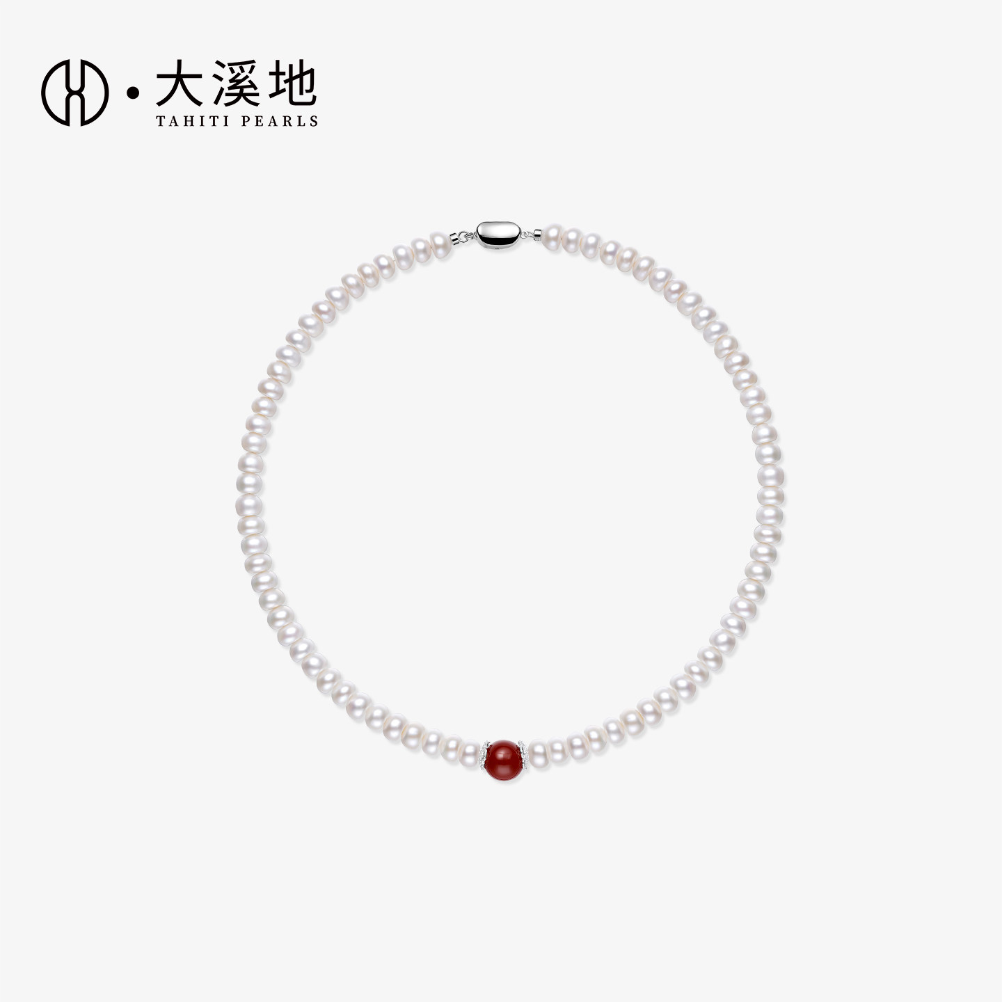 大溪地 红玛瑙淡水珍珠项链S925银妈妈链百搭天然珍珠锁骨链气质