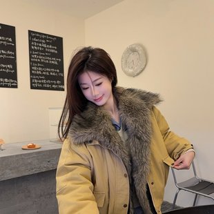 保暖夹棉毛领棉衣工装 实拍实价 冬季 座山雕棉服新款 加厚外套 美式