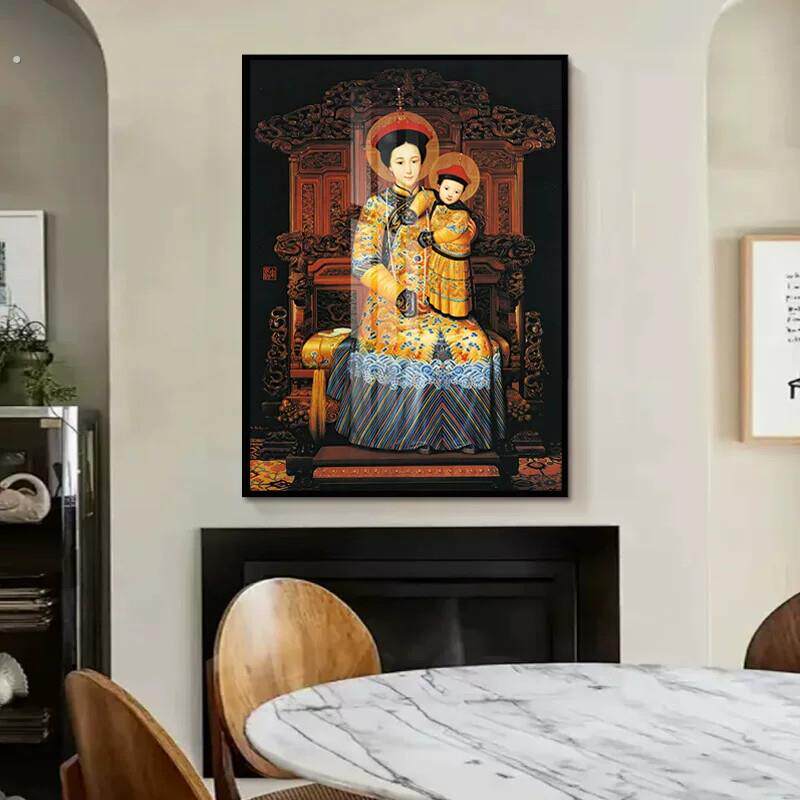 世界名画中华圣母天使玛利亚装饰画古典母子人物挂画油画