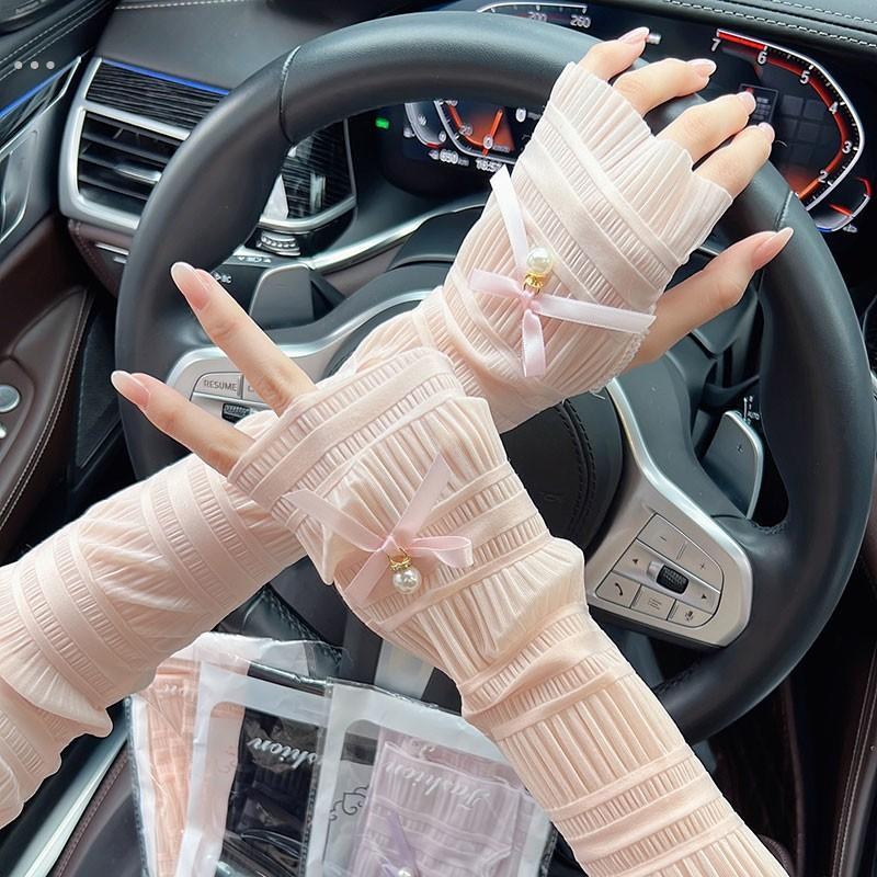 夏季冰丝防晒袖套女成人手臂套防紫外线漂亮白色高级感手袖洋气长