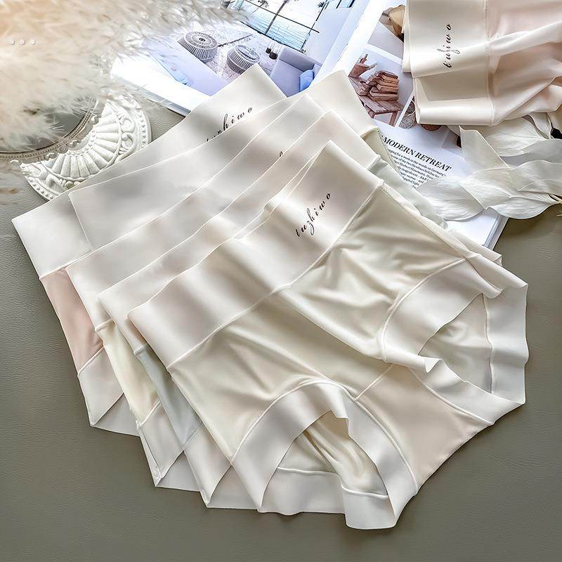 无痕冰丝高腰裸感内裤女士蚕丝抑菌裆清纯日系超薄舒适透气三角裤