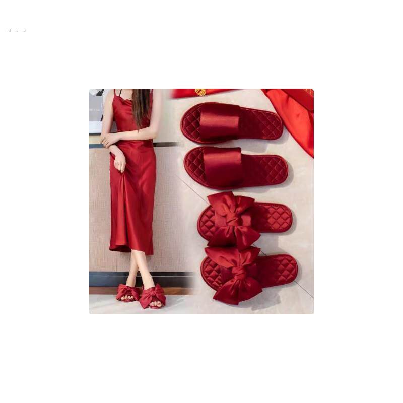 新婚情侣拖鞋高级感结婚女喜庆红色家居一对婚礼陪嫁新娘晨袍婚鞋