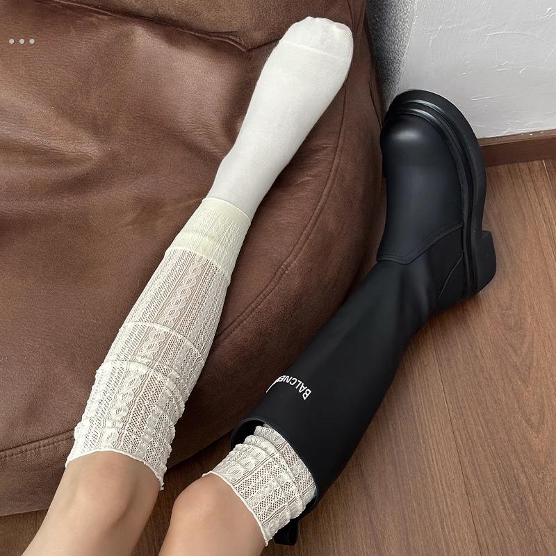白色长筒袜套女长袜薄款搭配长靴袜子堆堆中筒蕾丝小腿袜过膝高筒