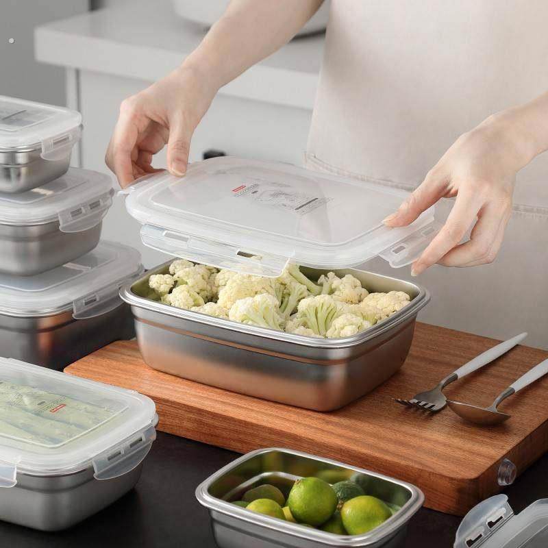 保鲜盒不锈钢密封便当大容量带盖长方形厨房食物盒子储物304饭盒,餐饮具,保鲜盒,淘宝优惠券,粉丝福利购,淘宝优惠卷