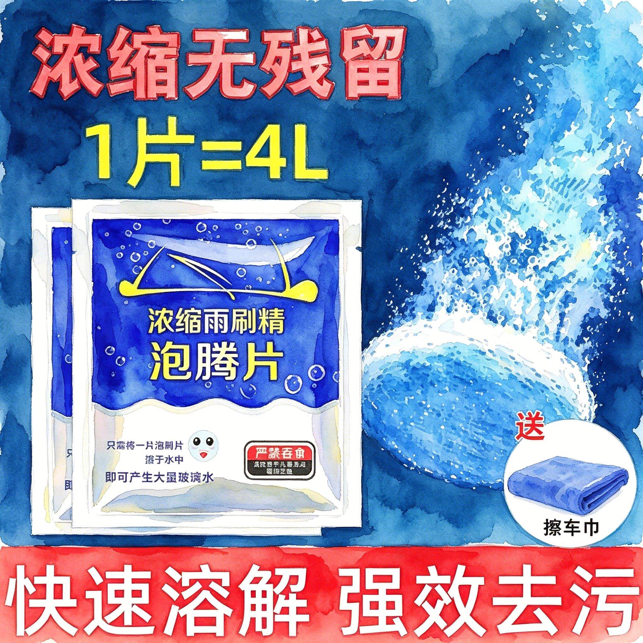 汽车玻璃水泡腾片去油膜雨刮超浓缩片四季通用强利去污防冻雨刷精