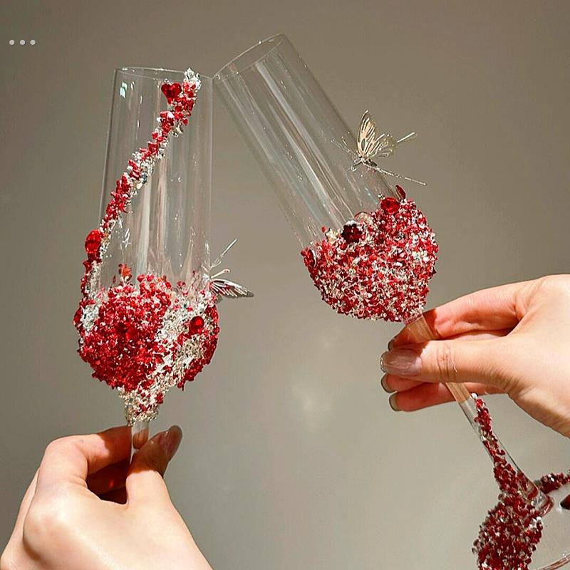 敬酒杯手工碎钻高脚杯子结婚一对手工新婚礼物送新人高级实用