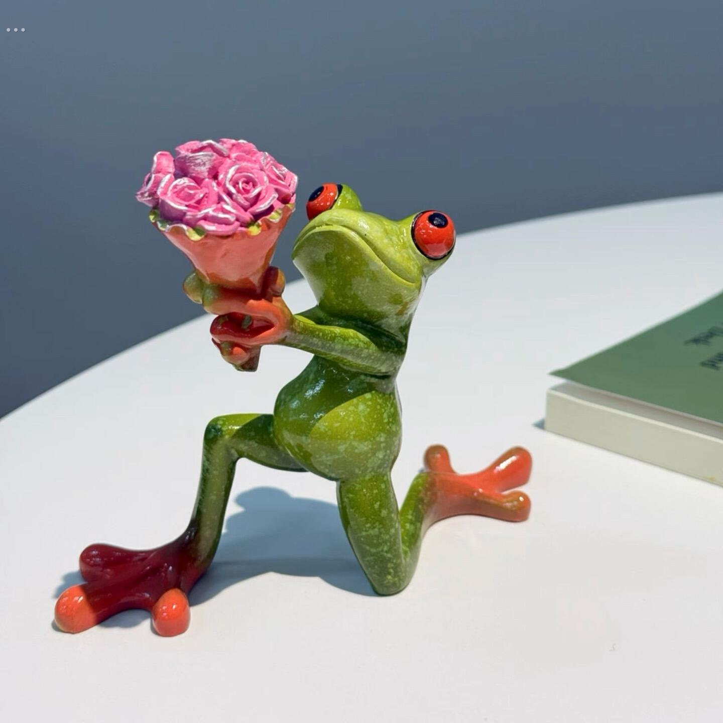 献花青蛙琉璃摆件办公室工位桌面装饰品入户门玄关客厅电视柜摆件