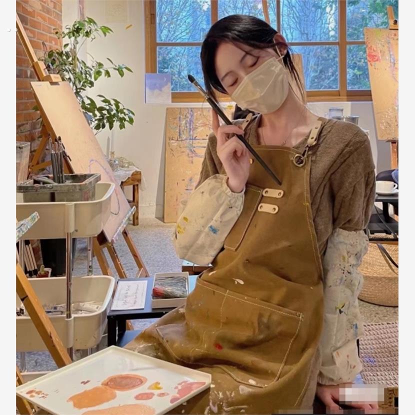围裙画画专用女美术生成人画室油画帆布围兜咖啡馆工作服防水定制