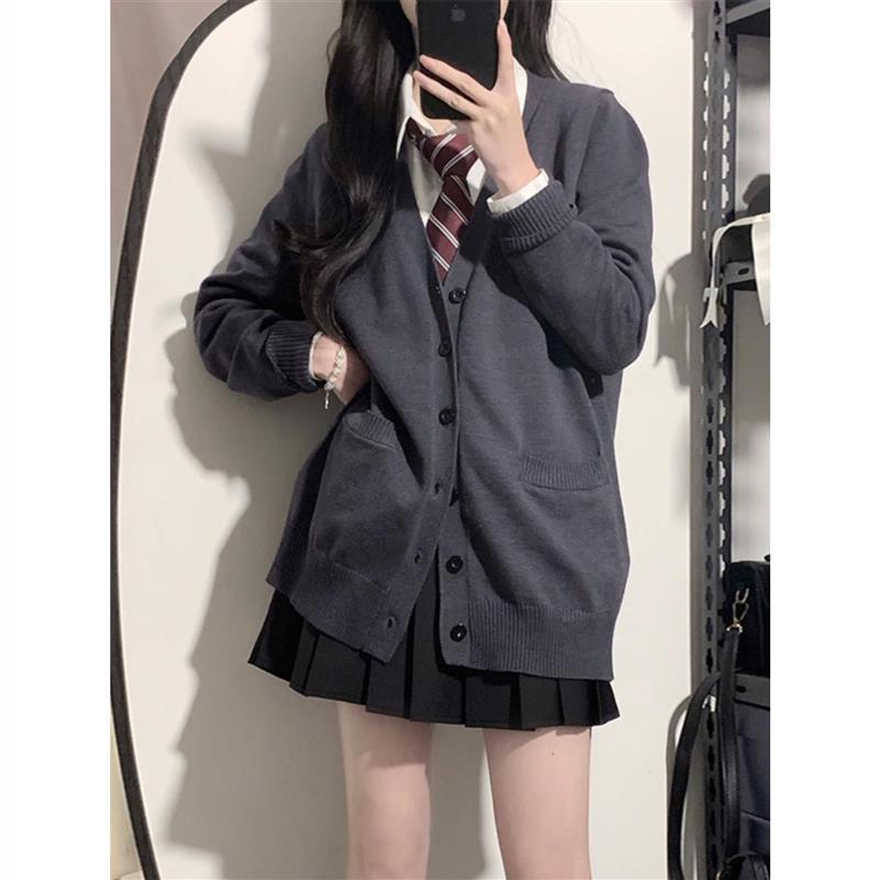 花千猪原创 灰色JK毛衣开衫 外套女秋款日系学院风jk制服上衣