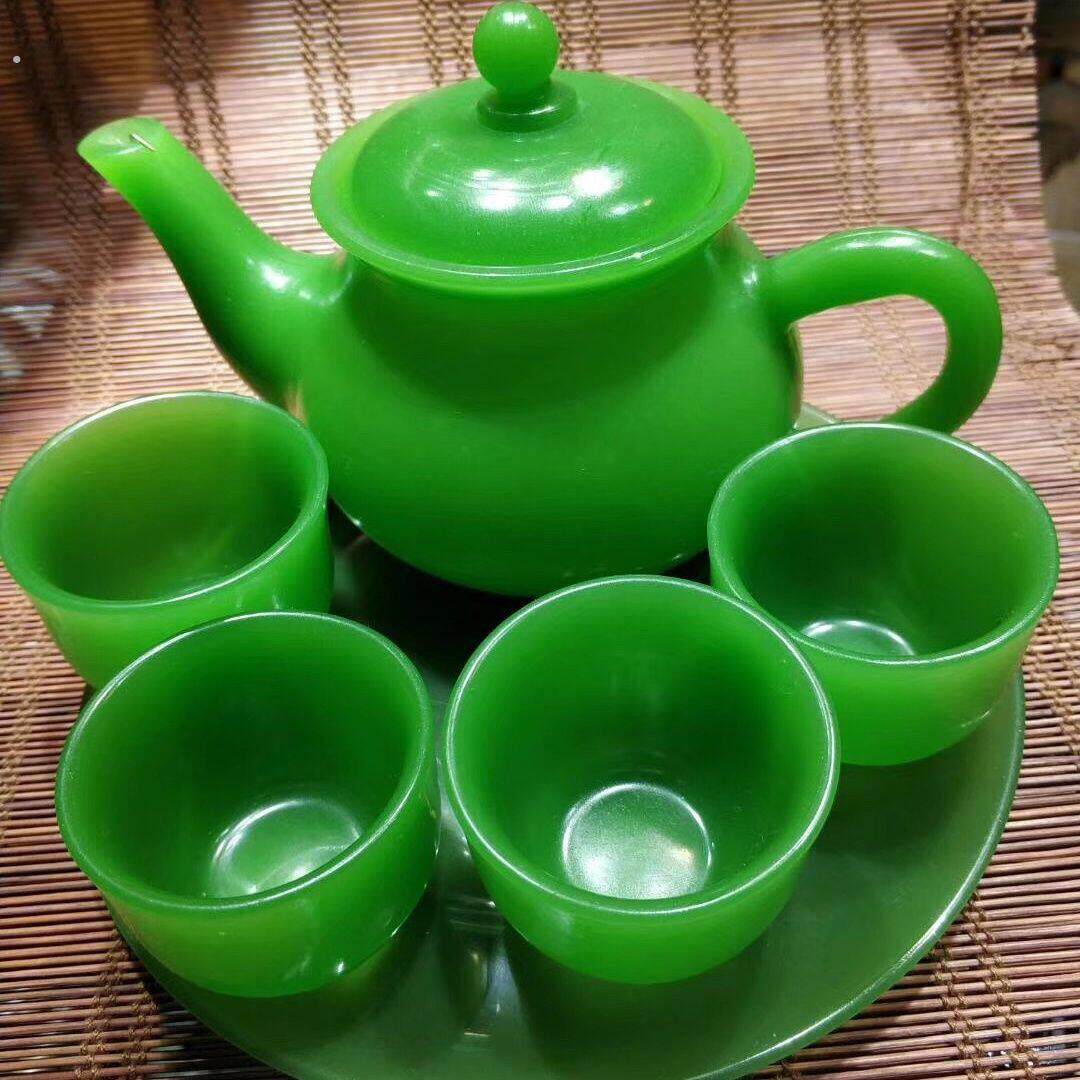 玉石茶壶古风琉璃茶壶真玉高档纯天然酒壶绿色茶壶家居中式整套