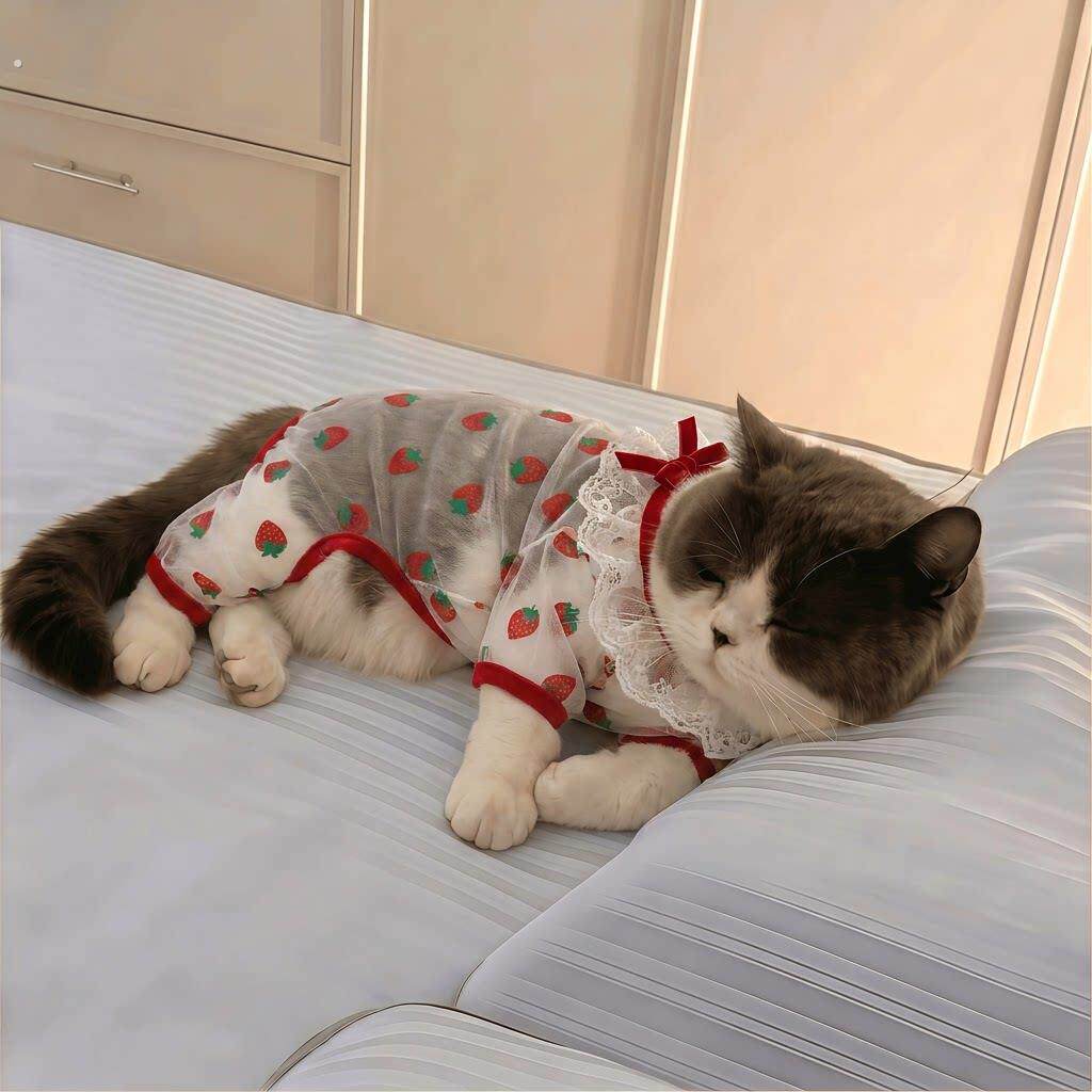 猫咪衣服夏季满印透气网纱四脚衣狗狗防掉毛睡衣柔软舒适家居服
