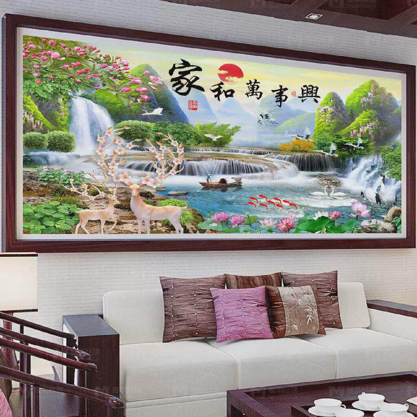 高阶十字绣玩家线绣十字绣2025新款家和万事兴麋鹿山水风景简约现