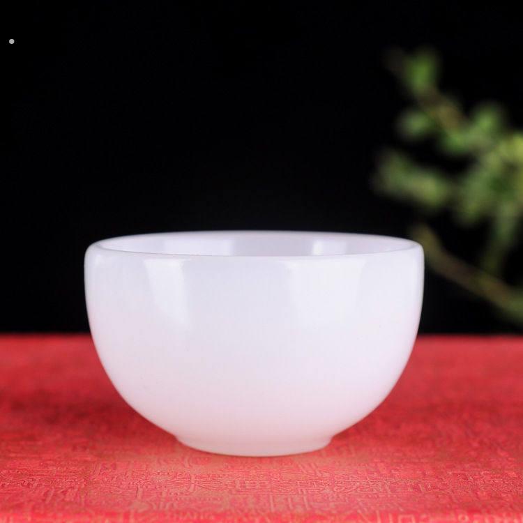 新疆和田玉白玉功夫茶杯天然玉石碗酒杯羊脂玉茶具酒杯玉器摆件