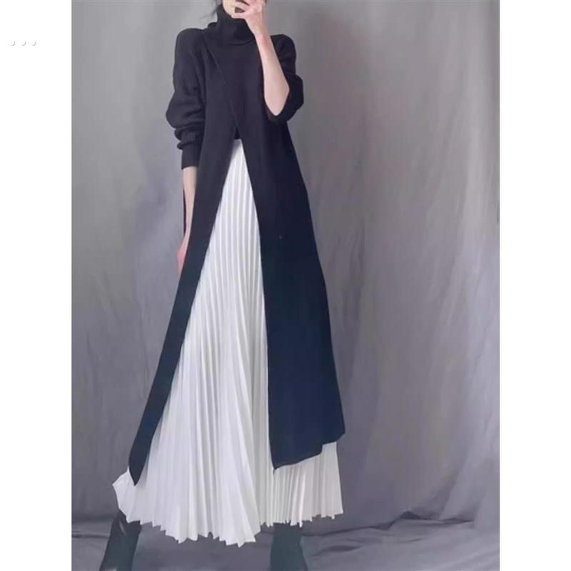 白色百褶裙长款半身裙旗袍衬裙马面打底裙秋冬内搭长裙子丝绒遮肉