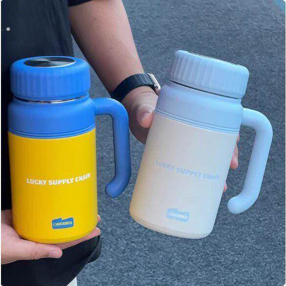 沐韩高颜值把手杯子大容量陶瓷内胆保温杯男女生办公室咖啡杯水杯