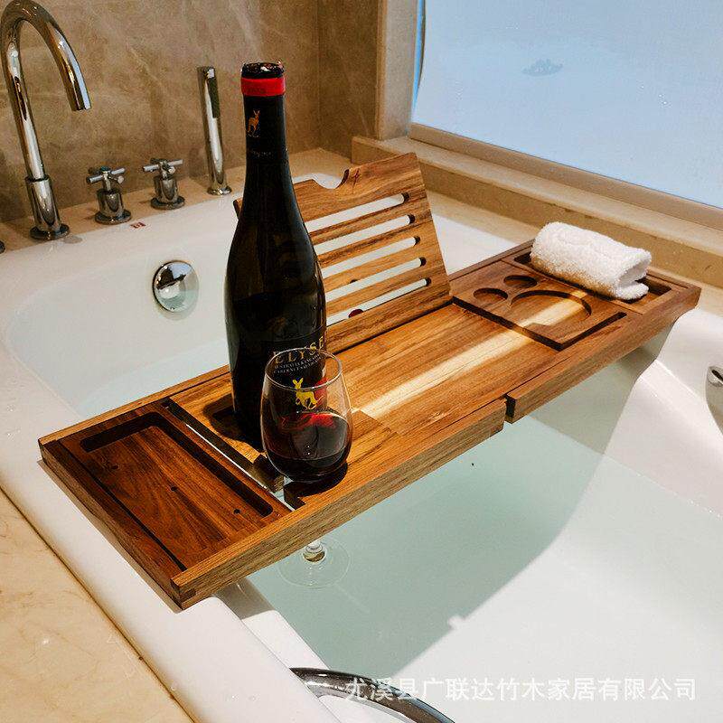 相思木浴缸置物架轻奢泡澡手机平板红酒支架伸缩卫生间浴桶浴缸架