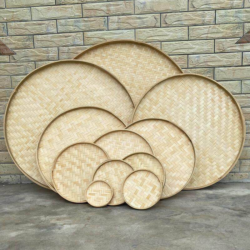 竹子编织竹制品筛子家用家庭装圆簸箕装饰绘画舞蹈晾晒幼儿园手工