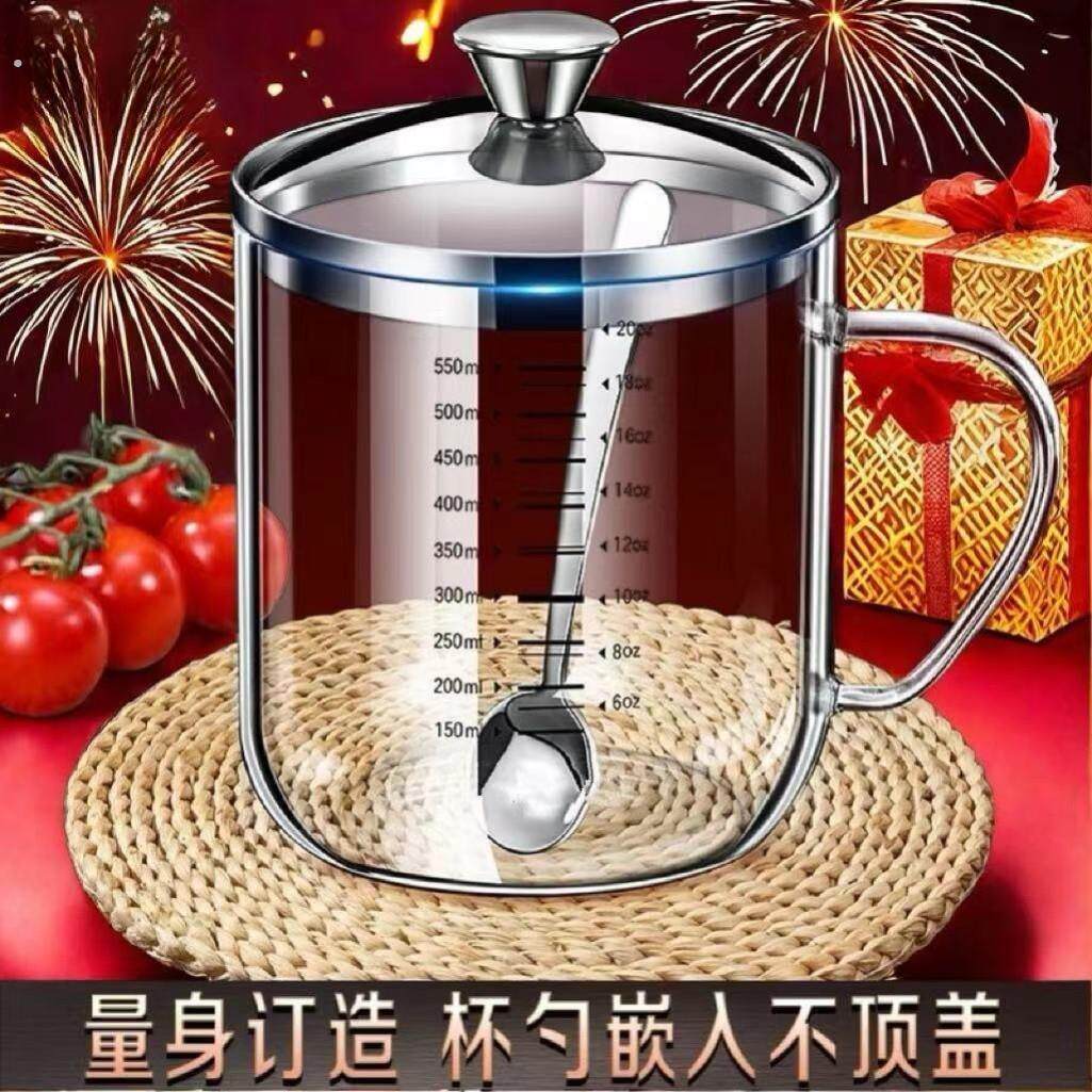 双刻度杯子高硼硅玻璃茶杯计量杯可加热耐高温带盖子水杯