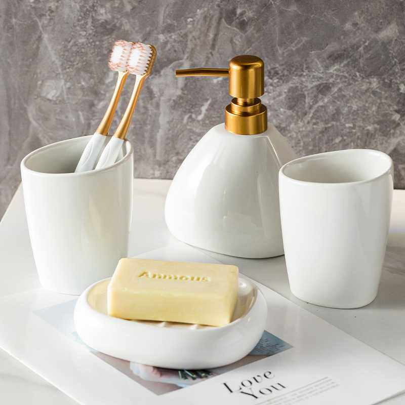 亚马逊简约陶瓷卫浴洗漱套装摆件浴室用品卫浴四件套漱口杯套件