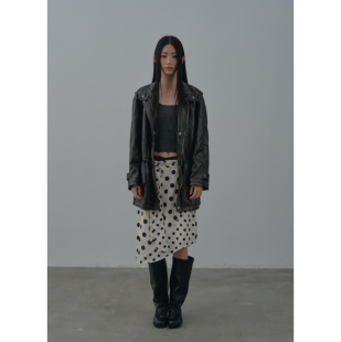 Rebornique 韩系甜酷风轻亚叠穿搭配 不规则波点腰部褶皱半裙女