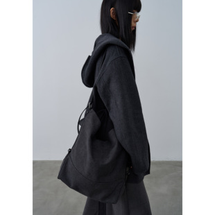 Rebornique 2025新款简约通勤帆布托特包 手提单肩斜挎中性水桶包