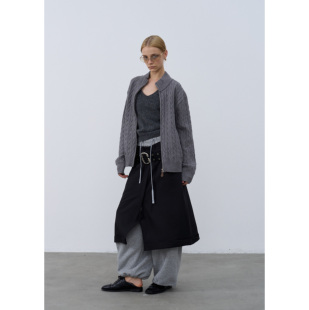 Rebornique 绞花中高领拉链针织外套 韩系复古老钱风针织衫毛衣女