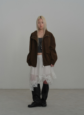 Rebornique 韩系不规则中长款蕾丝半身裙 设计感微透花边中裙叠穿