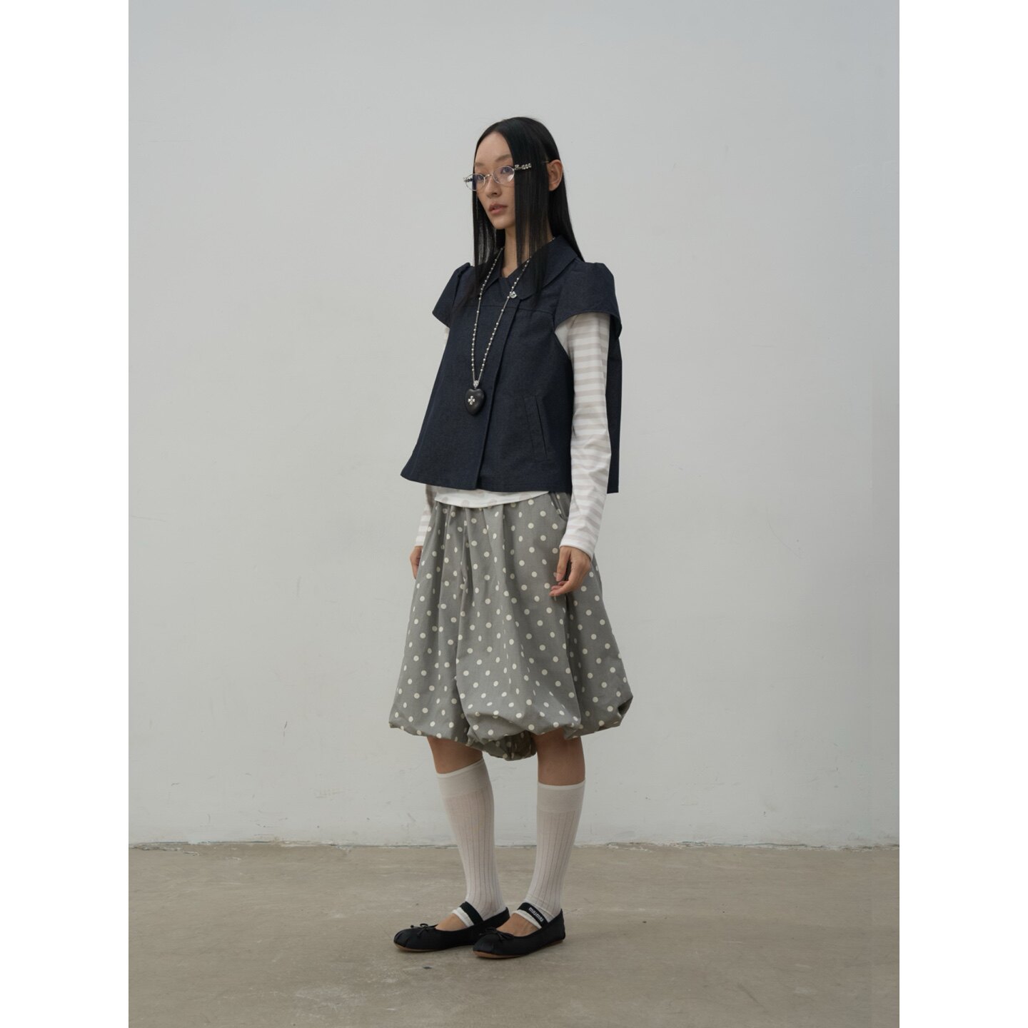 Rebornique 波点松紧腰压褶花苞裙裤 韩系简约泡泡女孩蓬蓬半身裙