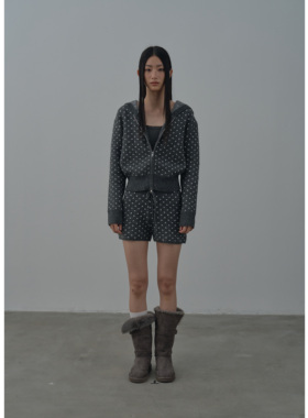 Rebornique 韩系甜酷风波点针织开衫 y2k轻亚毛衣短外套+短裤套装