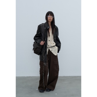 擦色皮衣夹克外套女 感中长款 Rebornique 2025秋冬复古老钱风工装