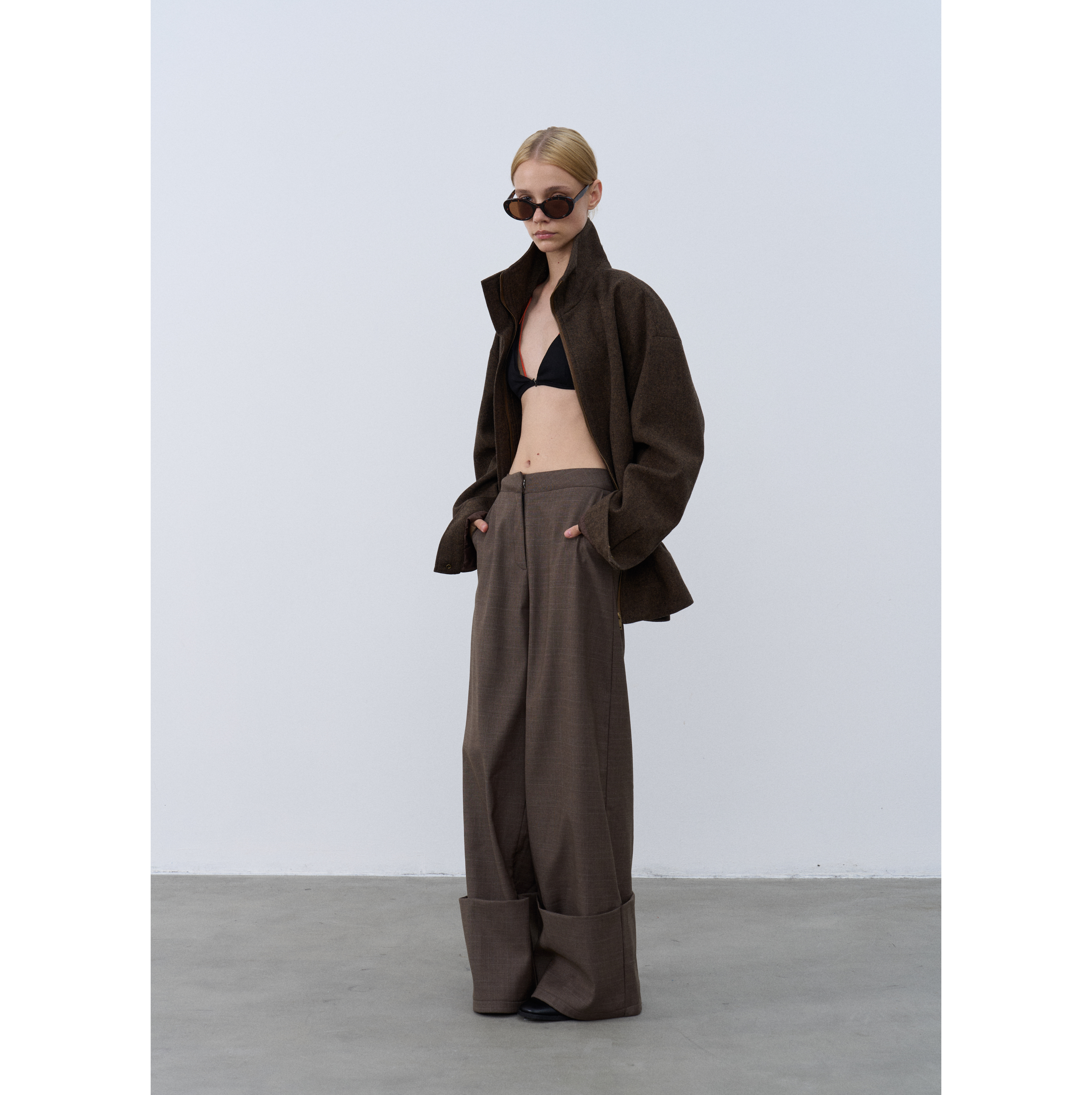 脚口卷边老钱风阔腿裤