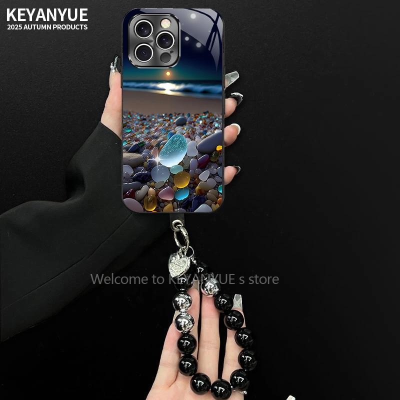 发光小石头适用苹果16手机壳女iPhone17全包13Promax玻璃壳15Plus防摔12mini防摔保护套11Pro高级感XSMAX风景