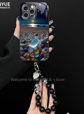 发光小石头适用苹果16手机壳女iPhone17全包13Promax玻璃壳15Plus防摔12mini防摔保护套11Pro高级感XSMAX风景