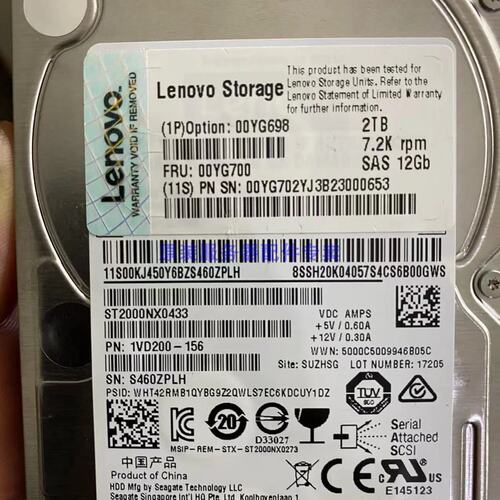 00YG698 00YG700 2T 2.5 SAS 12G ST2000NX0433 S3200 硬盘议价