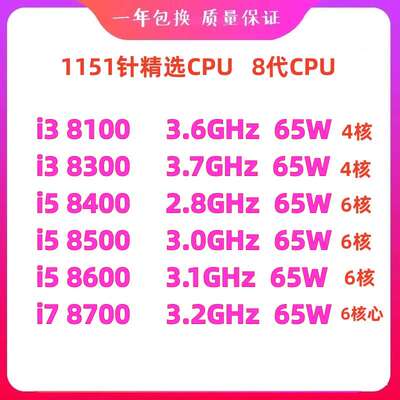 I3 8100 I3 830 I5 8400 I5 8500 I5 8600 I7 8700散片cpu 8代议
