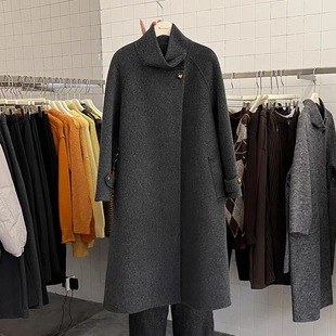 【书婷专享】冬新款双面呢立领羊绒长款大衣