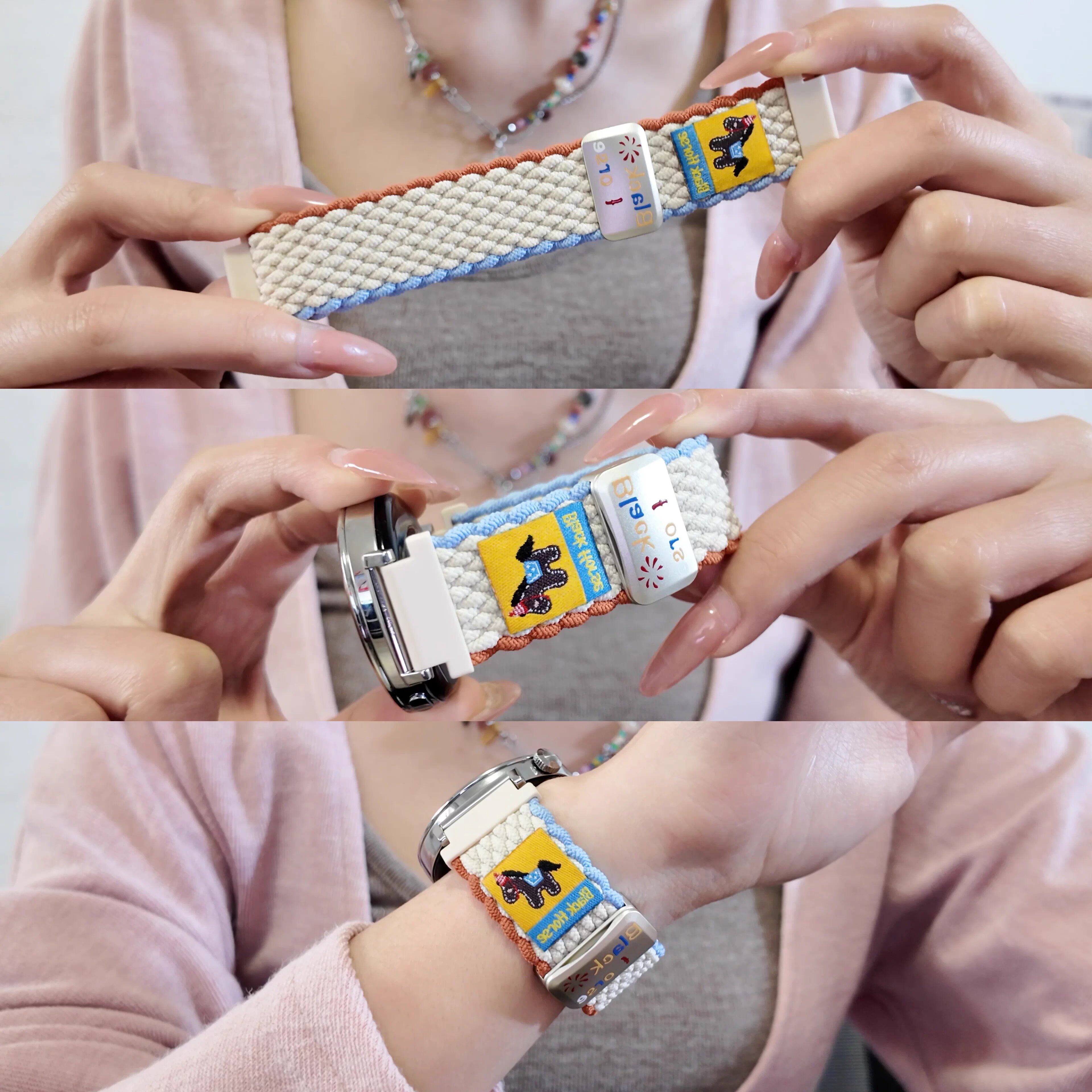 可爱礼貌小马适用Garmin佳明Forerunner255/245M/265s手表带尼龙编织active6磁吸运动Venu4/3s/2s腕带645男女