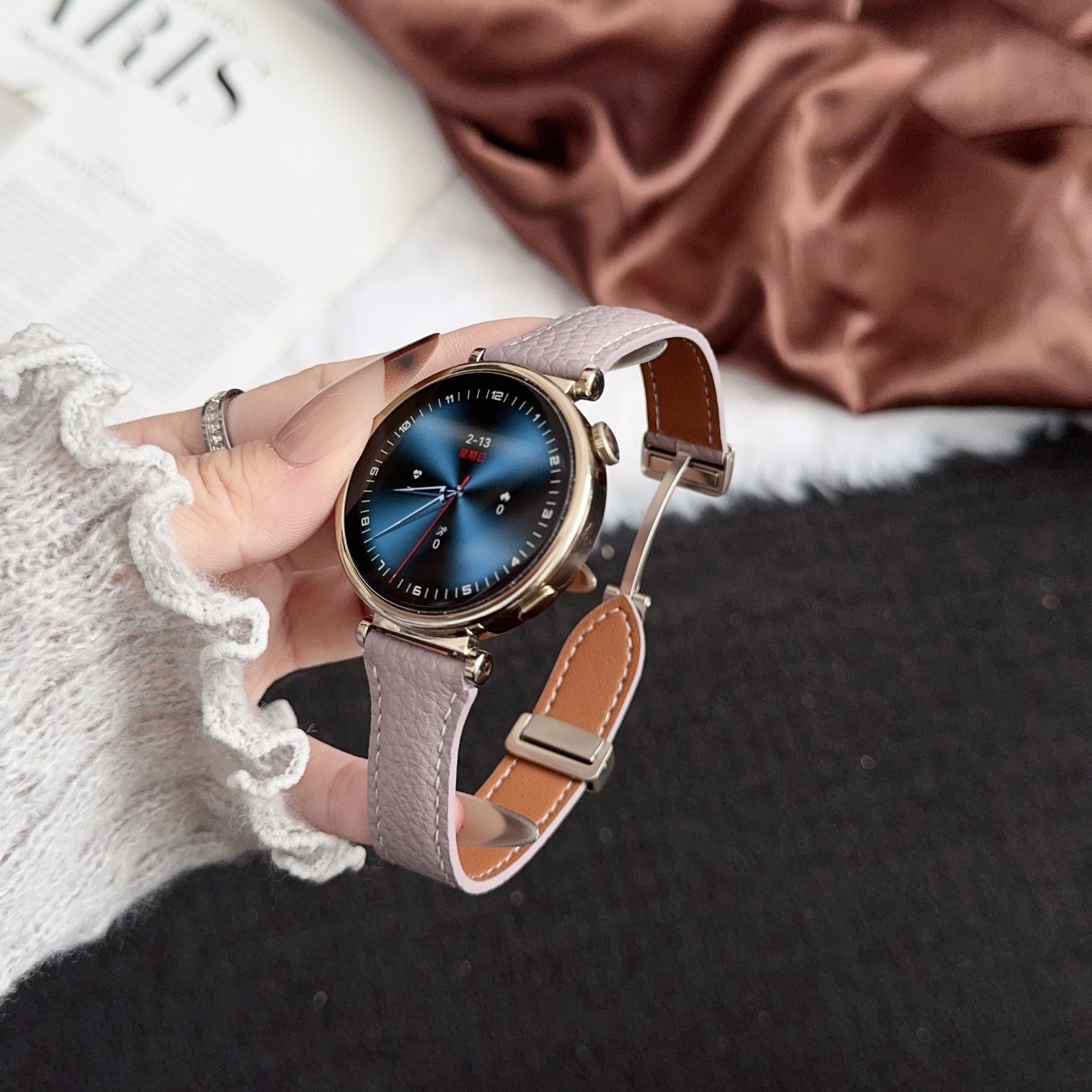 三星手表真皮荔枝纹小蛮腰表带