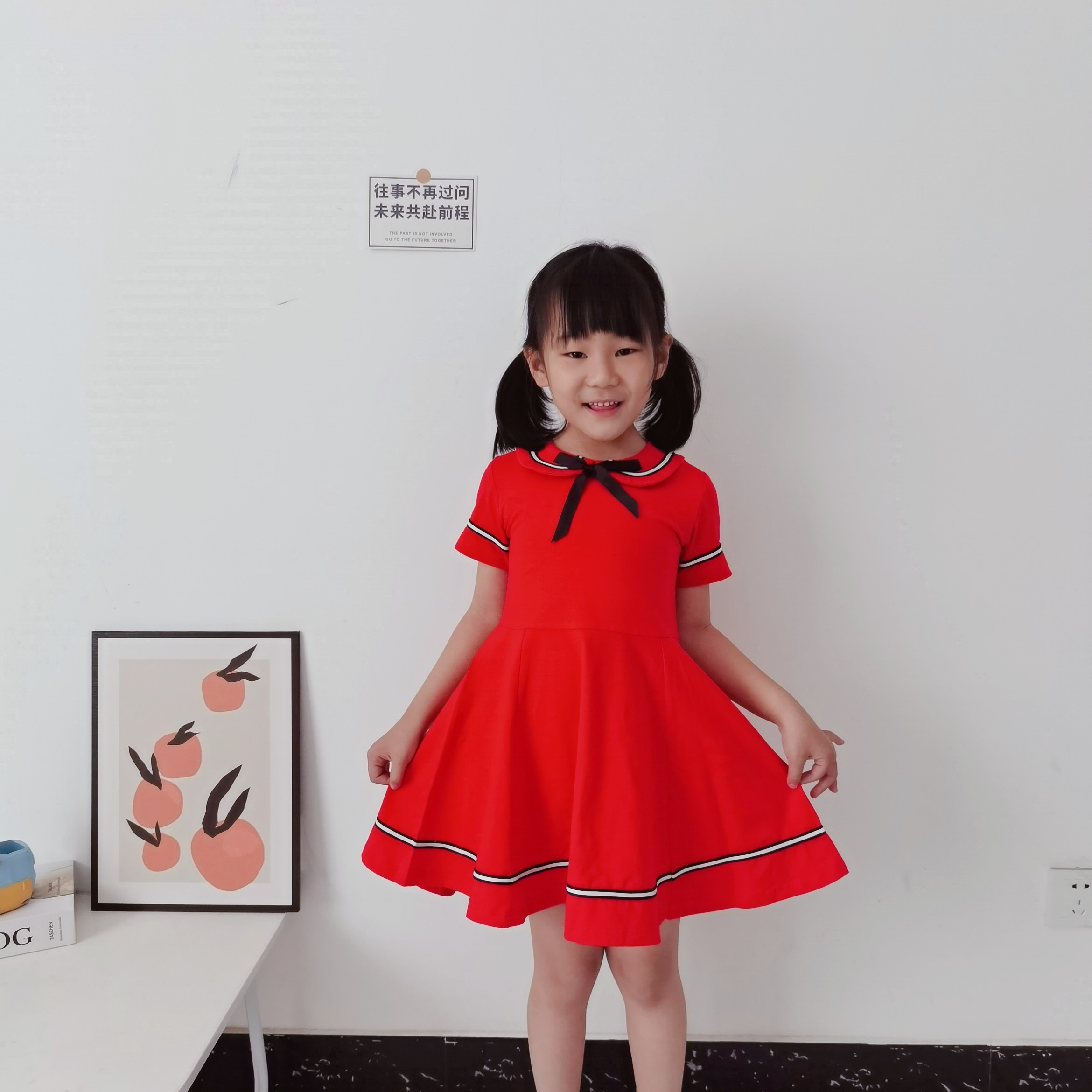 女童裙子夏季学院风针织连衣裙洋气红色公主裙高级感中大童礼服裙
