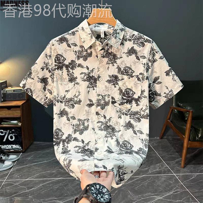 Madness Mdns Clot夏季潮流印花短袖衬衫男时尚休闲帅气舒适上衣