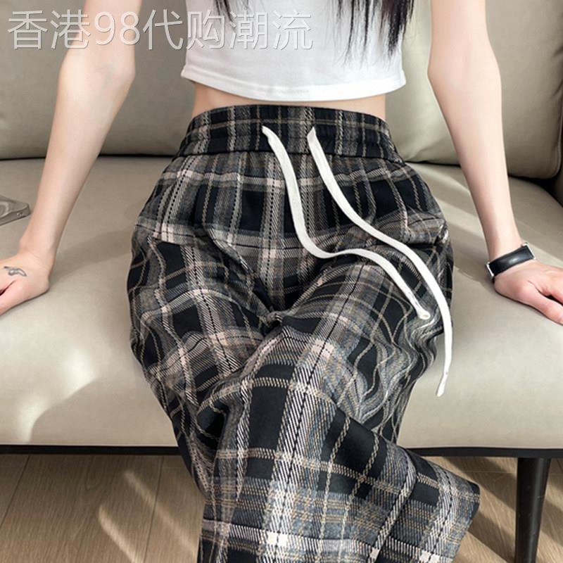 格子阔腿裤女春夏季薄款高腰垂感休闲显瘦宽松窄版直筒运动裤子女