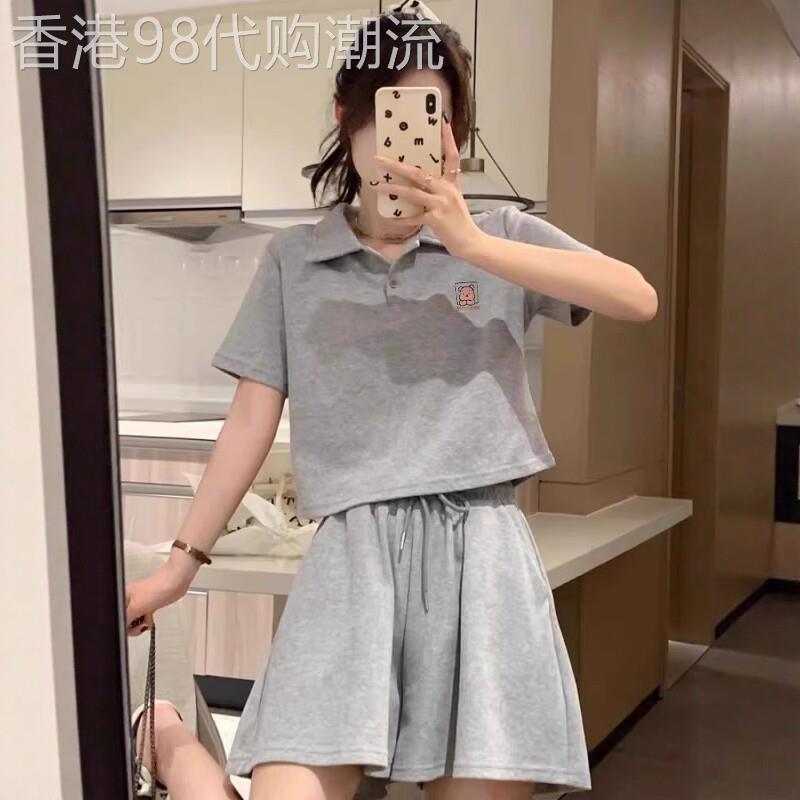 休闲运动套装女夏季2026新款韩版时尚减龄短袖t恤阔腿短裤两件套