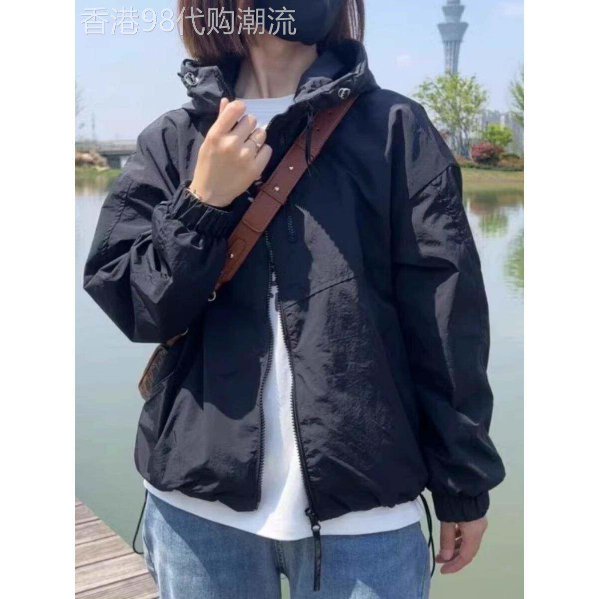 连帽冲锋衣女春秋欧货小个子开衫登山防风夹克棒球服防晒运动外套