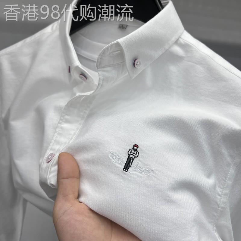 MK高端刺绣纯棉衬衫男长袖春秋季新款潮流帅气宽松休闲男士衬衫潮