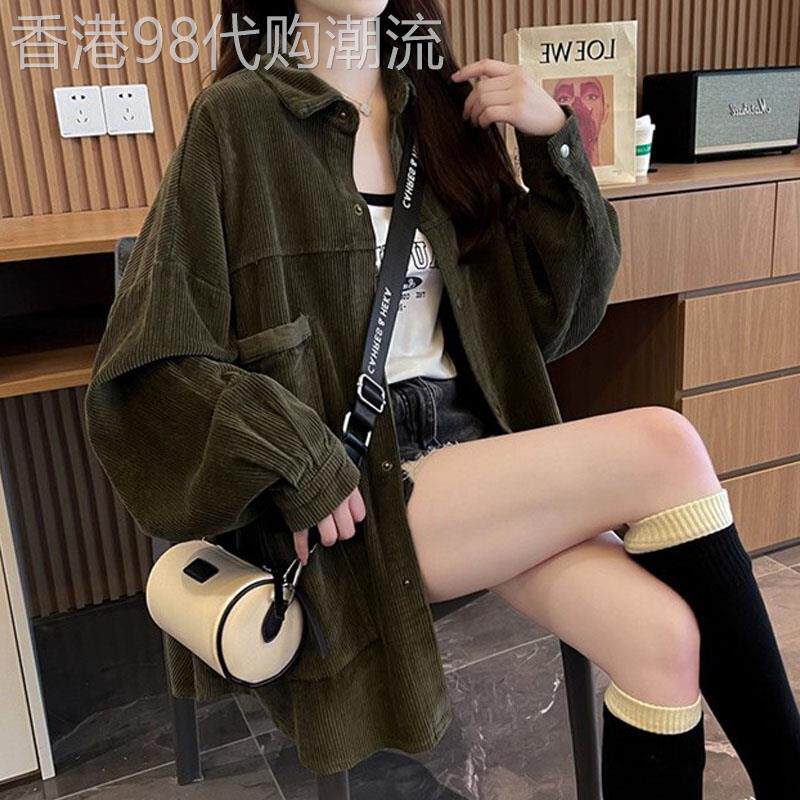 设计感小众中长款加绒加厚衬衫女秋冬新爆款灯芯绒减龄慵懒风外套